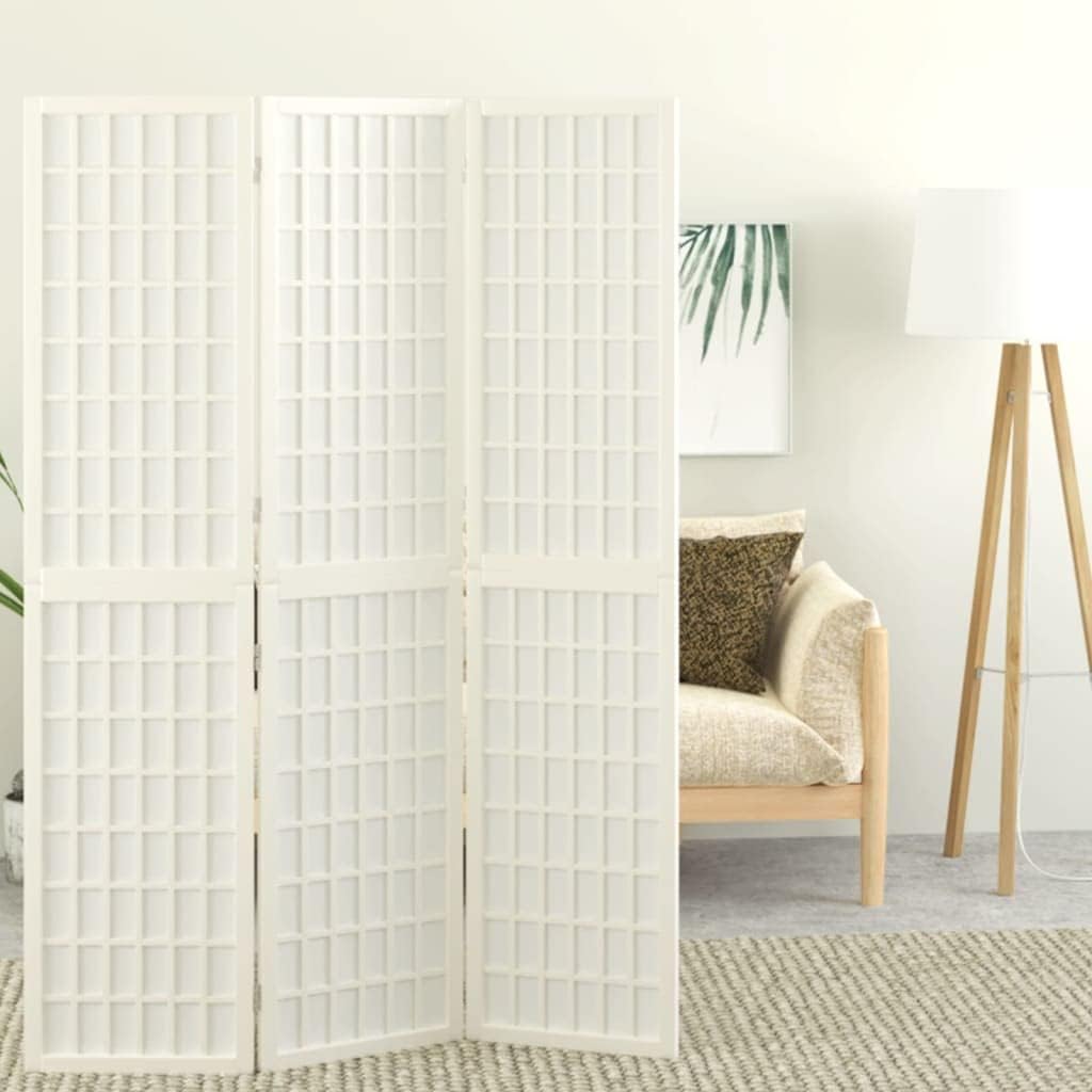 3-Piece Japanese Style Folding Screen 120 x 170 cm White Solid Fir Wood Shoji Rice Paper for Living Room Privacy