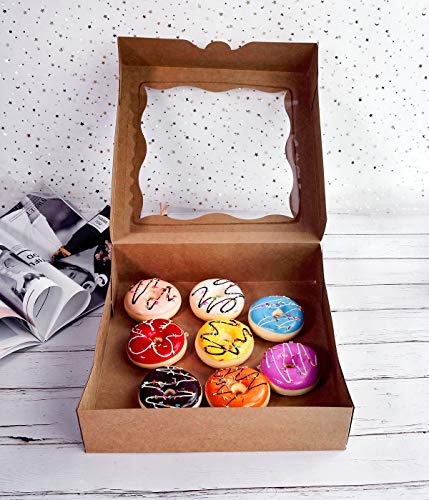 CHERRY 15-Pack 12"x12"x3"Brown Bakery Boxes with PVC Window for Pie and Cookies Boxes Large Natural Kraft Paper Box,Pack of 15