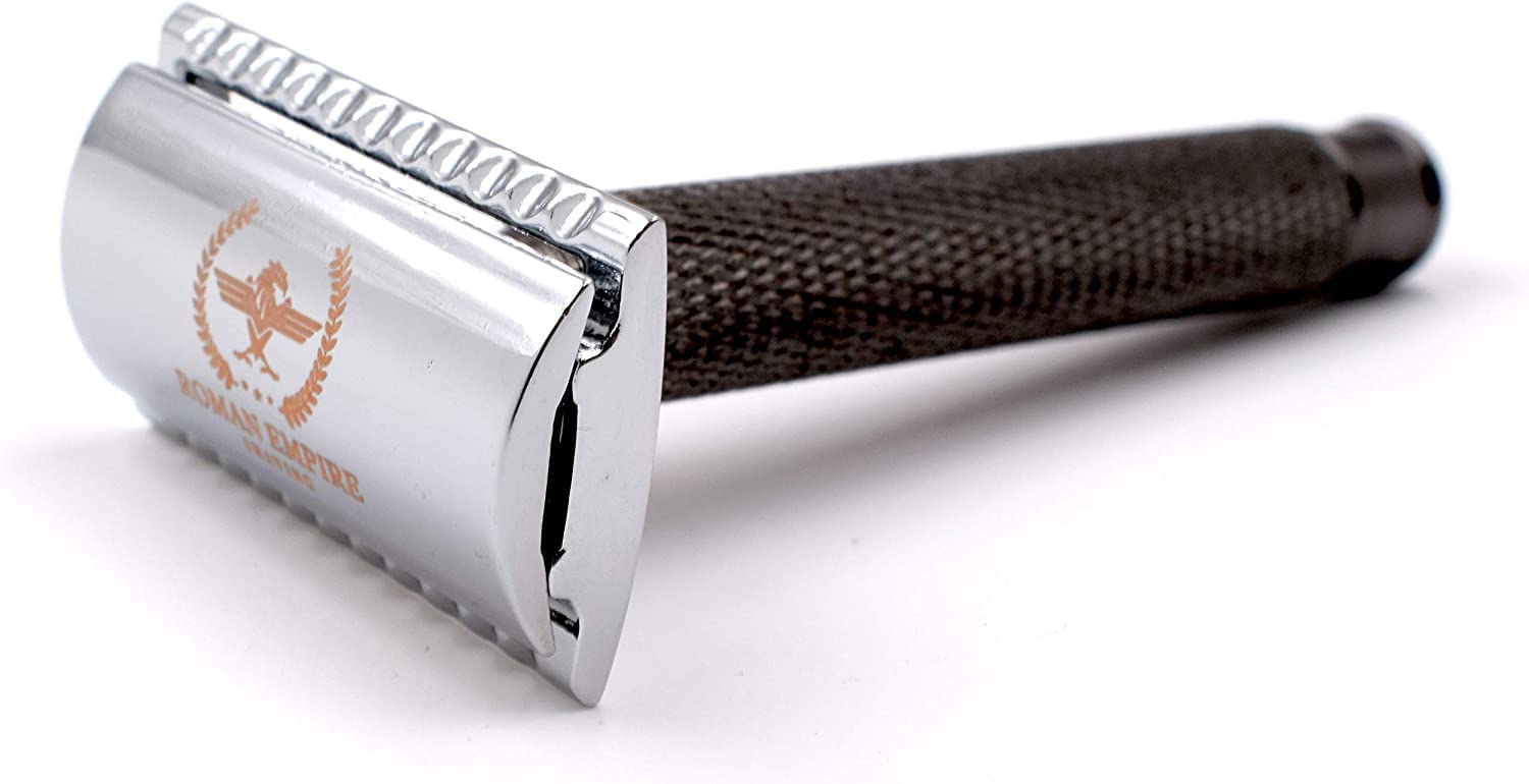 Maszynka do Golenia na Żyletki Caesar Gun Metal – Roman Empire Shaving, Klasyczna Stalowa Maszynka z 20 Żyletkami Astra, Derby, Shark i Treet