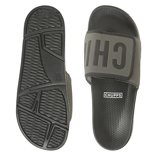 Image of CHUPPS Chill Out Black & Grey Drift Orthopedic Slippers | Soft Footpharma Footbed | Breathable Ventilation Holes | Lightweight Flip Flops | Anti-Skid Chappals for Everyday For Mens