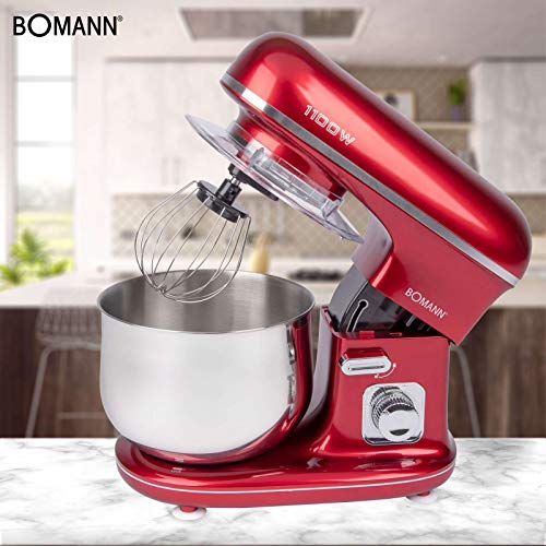 Küchenmaschine Rührmaschine mit Schüssel Edelstahl 5 Liter Knetmaschine Rot (1100 Watt, Schneebesen, Rührbesen,Knethaken… – Bild 3