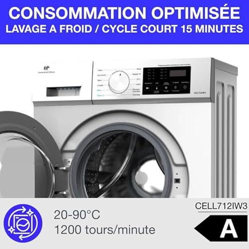 Lave linge hublot CONTINENTAL EDISON CELL712IW3 7 kg Induction 60 cm 1200 trsmin - vue 9