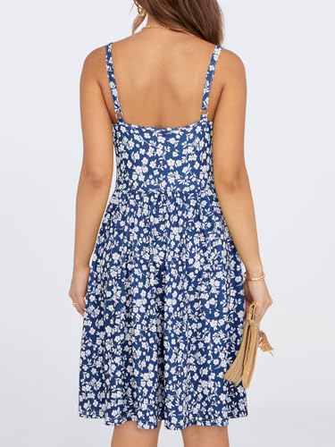 Image of YATHON Summer Mini Corset Sun Dress for Women Short Casual Square Neck Lace Up Floral Beach Vacation Dresses with Pockets