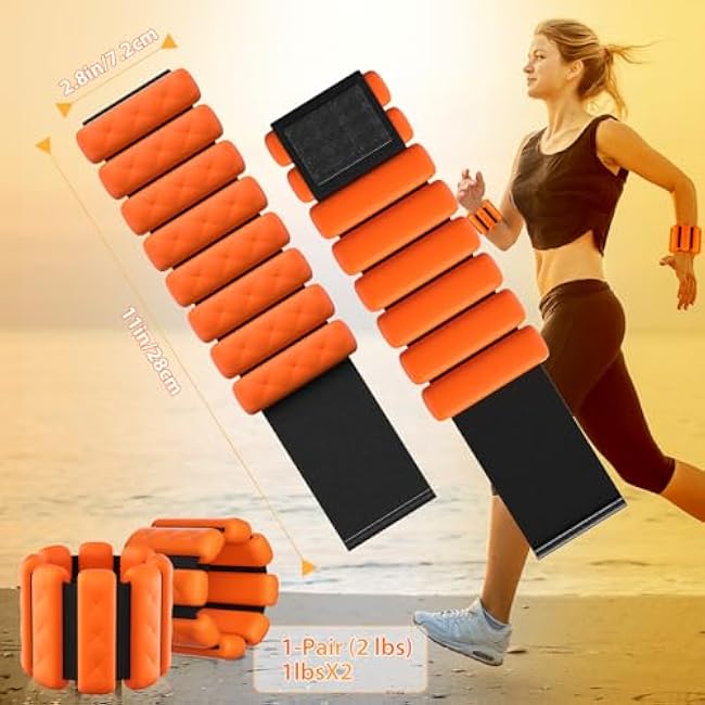 Wrist and Ankle Weights for Women&Men - Adjustable Pilates Weighted Bangles, 2 lbs Weighted Arm Bands Foot Leg Weights for Walking, Yoga, Training, Exercise, Running, Set of 2 (1LB Each)