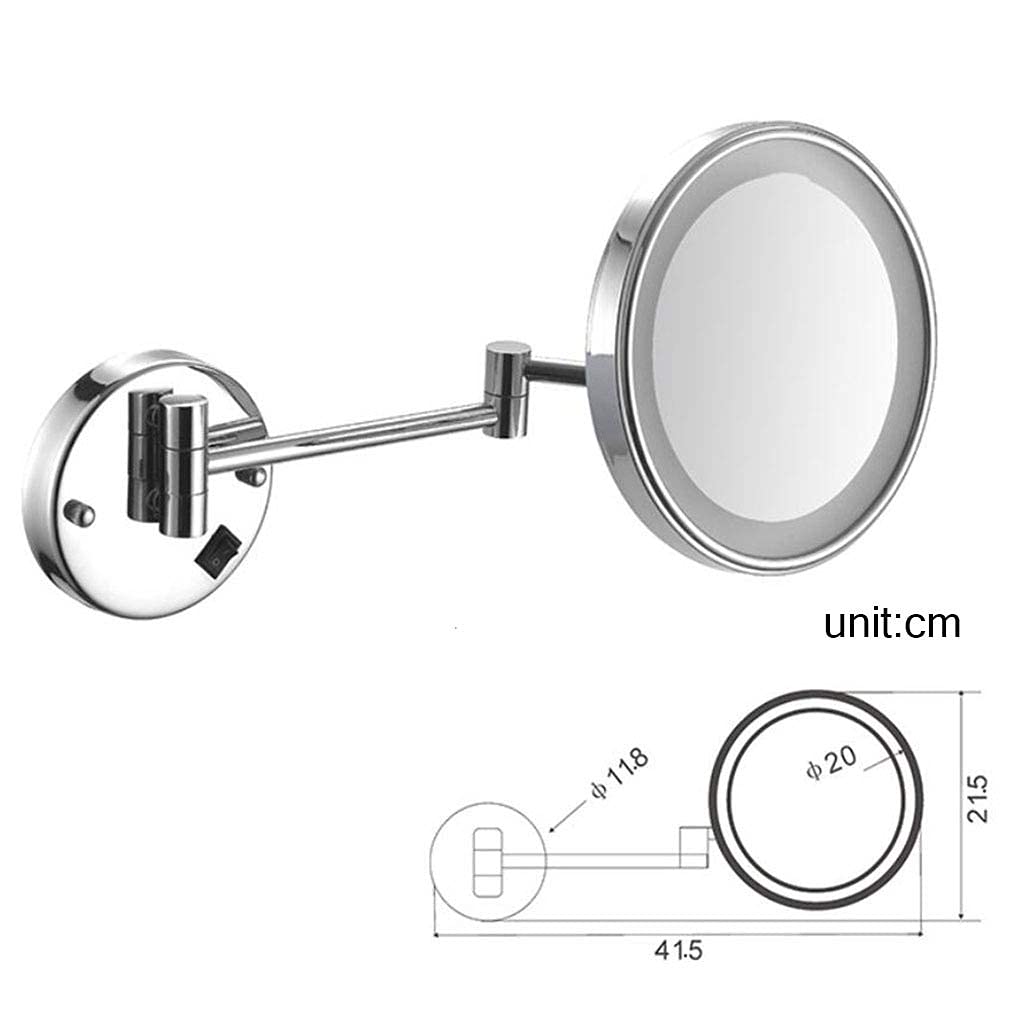 Specchio da toeletta con luci Specchio per il trucco Montaggio a parete Specchio cosmetico da 8 pollici Specchio rotondo per il bagno Estensibile Rasatura in camera da letto Collegamento cablato