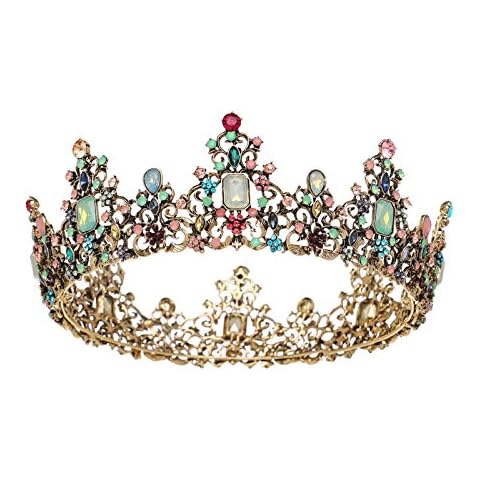 SWEETV Jeweled Baroque Queen Crown - Rhinestone Wedding Crowns and Tiaras for Women, Costume Party Hair Accessories with Gemstones Cover