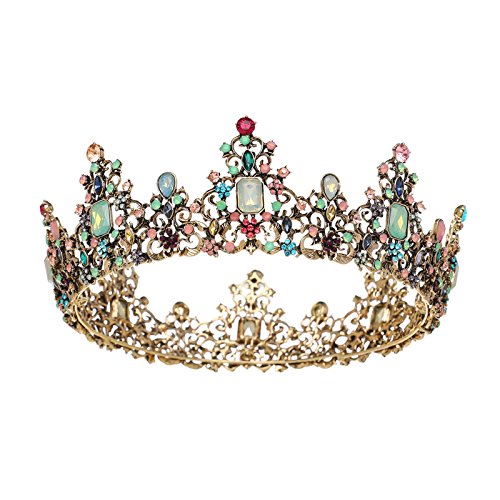 SWEETV Jeweled Baroque Queen Crown - Rhinestone Wedding Crowns and Tiaras for Women, Costume Party Hair Accessories with Gemstones