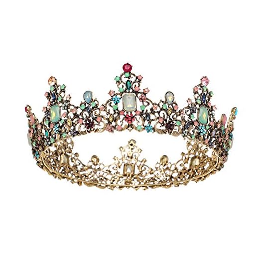 SWEETV Jeweled Baroque Queen Crown - Rhinestone Wedding Crowns and Tiaras for Women, Costume Party Hair Accessories with Gemstones,Victoria