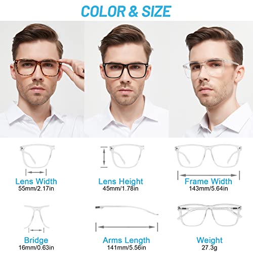 Image of Reading Glasses for Men Blue Light Blocking Readers 2.25 Large Square Durable Spring Hinge Reader Glasses 100 125 150 175 200 225 250 275 300 350 400 500 600 (Clear 2.25