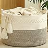 KAKAMAY Large Blanket Basket (20"x13"),Woven Baskets for storage Baby Laundry Hamper, Cotton Rope Blanket Basket for Living Room, Laundry, Nursery, Pillows, Baby Toy chest (White/Beige) KAKAMAY Large Blanket Basket (20"x13"),Woven Baskets for storage Baby Laundry Hamper, Cotton Rope Blanket Basket for Living Room, Laundry, Nursery, Pillows, Baby Toy chest (White/Beige)