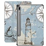 Galaxy Tablet S7 Plus 12,4 Pouces étui 2020 avec Porte-Stylo S, étui de Protection Folio de Protection pour Carte de mer sans Soudure de Vecteur dessiné à la Main pour Samsung