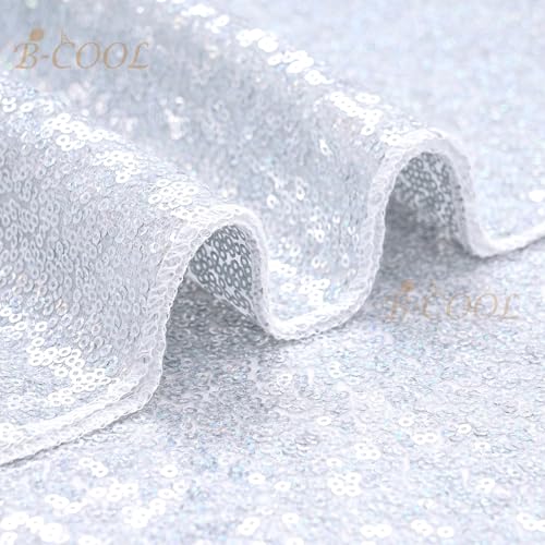 Image of B-COOL Sequin Tablecloth Drape Glitter Fabric Table Overlay Cloths for Birthday Banquet Ceremony Wedding Outdoor Indoor Party Decorations 50x50 Inch Laser Silver