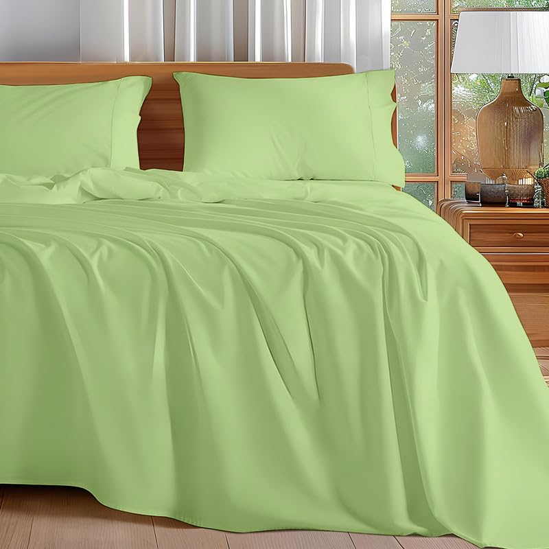 Image of Microfiber Single Bed Sheet - Solid Color, Ultra-Soft Bedsheet for Bedroom, Lightweight Plain Bedsheet for Single Bed 60x90 Inch, Sage Green