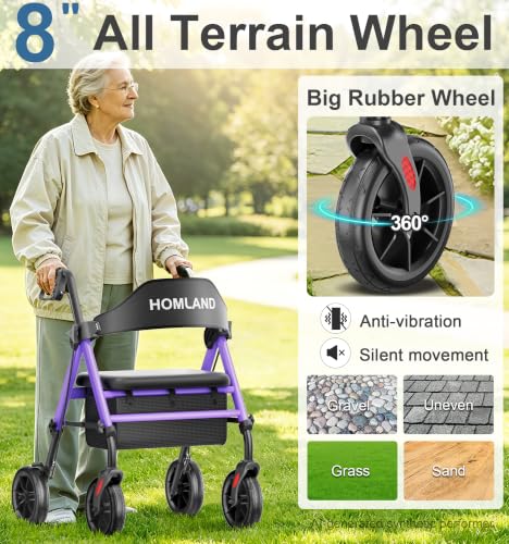 Image of HOMLAND Foldable Rollator Walkers for Seniors with Seat, 17 lb Lightweight