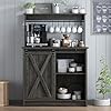 4ever2buy farmhouse coffee bar cabinet with storage gray coffee bar with 6 hooks coffee bar table with sliding barn door wine bar cabinet with adjustable shelf for living dining room  urban country home decor