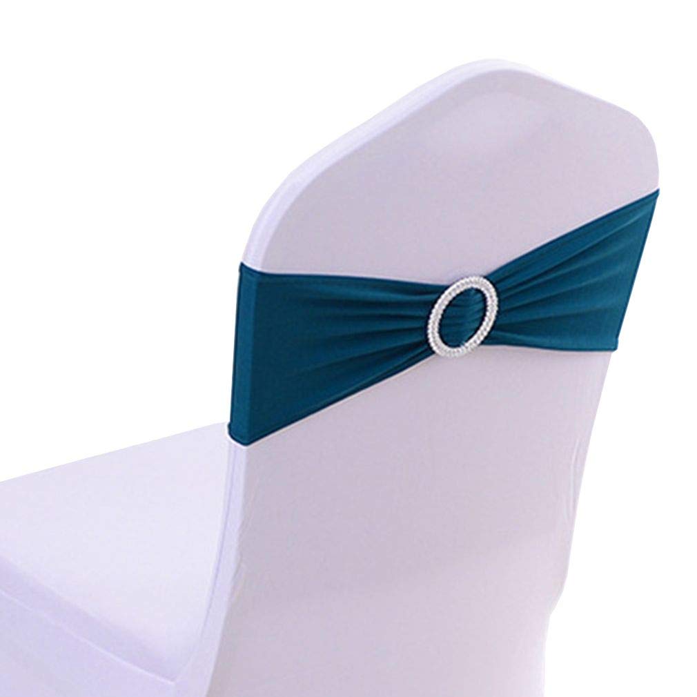 Xiang Ru Stretch Elastic Slider Chair Cover Band with Buckle Sash Bows for Party Wedding Event Deep Green 10 PCS 14CM (11.5")* 36CM (14.18")