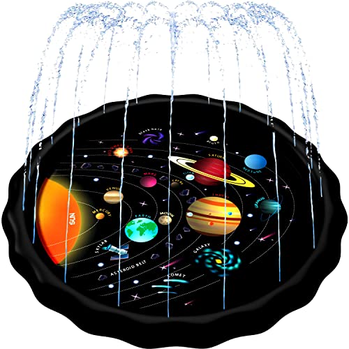 SplashEZ Splash Pad Sprinkler for Kids, Outdoor Water Play Mat, Backyard Sprinkler Pool for Toddlers, Babies & Kids - Solar System, 60 in