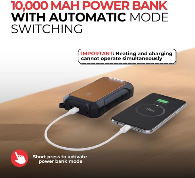 BlackboxMyCar Hand Warmer Power Bank With 10000mah Capacity - Handy Heater with Dual Purpose to Charge - Devices While Keeping Hands Warm - Hand Warmer with Power Bank for Cold Weather & On-The-Go Use