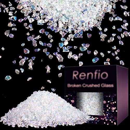 Renfio Broken Crushed Glass Glitter Shards Crush 2-4mm Irregular Small Metallic Chunky Chips High Luster Craft Sequins Gravel for DIY Phone Case Geode Resin Art 3.5 Oz (100g) - Champagne Gold