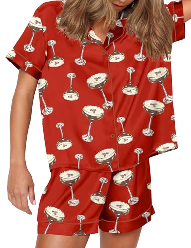 Image of SHESHOW Satin Pajamas for Women Set Preppy Animals Pjs Short Sleeve Shorts 2 Piece Loungewear Sets XS-XXL
