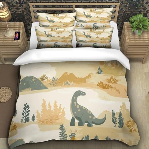 Housse de couette 260x220 imprimé 3D scène de dinosaure microfibre résistante