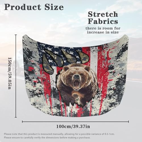 Image of Car Hood Cover All-Season Protection Bear American Flag Print Car Hood Cover Protector Elastic Fabrics Vehicles Decorate Engine Universal for Cars