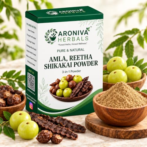 Image of Aroniva Herbals 100% Organic Amla Reetha Shikakai 3-in-1 Hair Wash Powder (200g) | Natural Herbal Shampoo Alternative for Hair Fall Control, Anti-Dandruff & Scalp Care