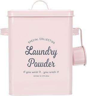 DOITOOL 1 conjunto de lata de armazenamento de pó de lavanderia com colher de metal detergente lata de pó de fazenda recipiente para armazenamento de comprimidos de sabão em pó