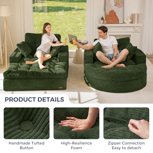 Image of MAXYOYO Modular Sectional Chaise Lounge Sofa, 2 Sets Upholstered Lounge Chair with Ottoman, Comfy Round+ Square Couch with Layered Cushion, Tufted Sleeper Chair for Living Room, No Assembly