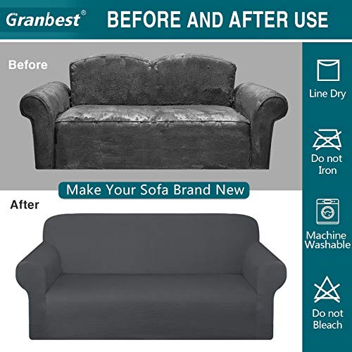 Granbest Water-Repellent Sofa Cover Luxury Thick Couch Covers For Dogs Stylish Jacquard Pattern Stretch Sofa Slipcover Non Slip Furniture Protector With Foam Sticks(Large,Gray) #TOP4