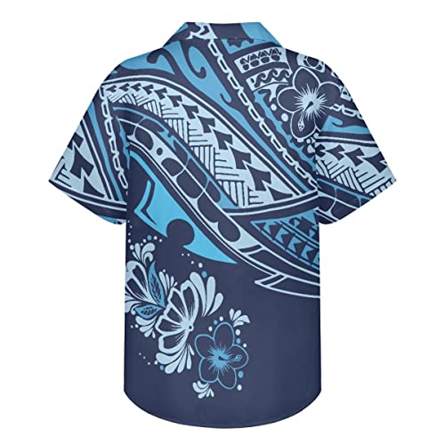 GLUDEAR Men's Polynesian Tribal 3D Print Casual Button Down Short Sleeve Cuba Collar Shirt2