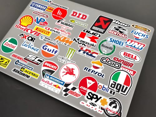Image of WallDesign Moto Racing Sticker Set (62 Pcs) - Waterproof Laminated Vinyl Decals for Laptop, Helmet, Mobile & Bike Accessories - Durable Self-Adhesive Sticker Bomb Pack for Racing Fans, 2.5 Inch