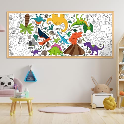 Image of OHOME Dinosaur Giant Coloring Poster /Tablecloth - Dinosaur Birthday Decorations,Kids Crafts Games Activities Toys Decor Party Decor for Classroom School