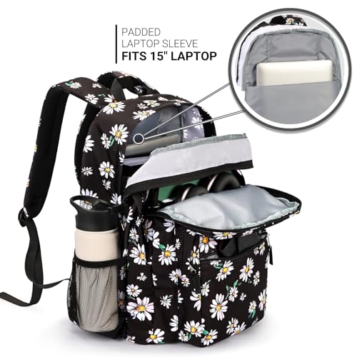 Image of ZORFIN 26L Backpack for College, and Travel: Water Resistant Bookbag - Daisy Black