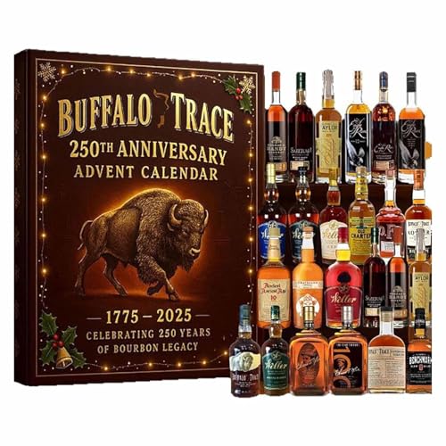 HOUKUNKA Calendrier de l'Avent Buffalo Trace 2025, 24 Jours de Whisky Bourbon de qualité supérieure de la distillerie Historique américaine, édition Collector, Cadeau de Vacances