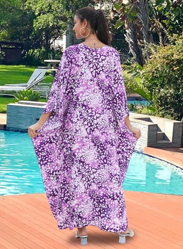Image of Yanziliu Kaftan Dress for Women,Plus Size Hawaiian Batwing Sleeve Beach Cover Up Summer Swimsuit Dresses