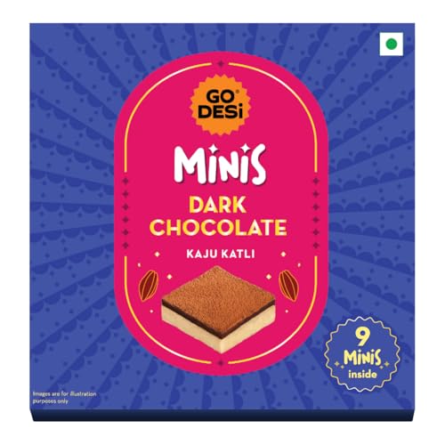 GO DESi - Minis Dark Chocolate Kaju Katli | Made with whole cashews | Fusion Sweets | Sweets Gift Pack | 9 pieces