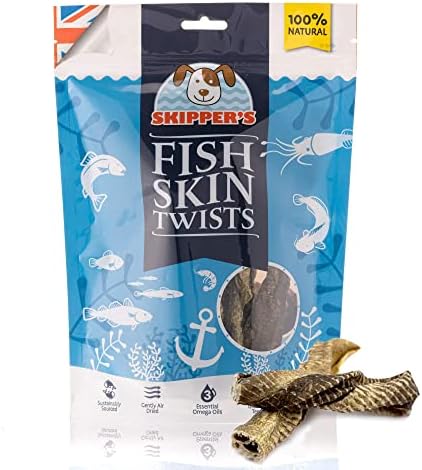 SKIPPER'S Fish Skin Twists Short Dog Chews for Teeth 250g- Handmade & Gently Air- Dried - Healthy & Natural Dog Dental Sticks Long Lasting - Hypoallergenic & Grain Free