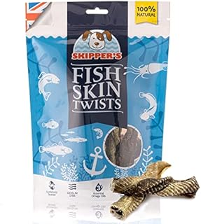 SKIPPER'S Fish Skin Twists Short Dog Chews for Teeth 250g- Handmade & Gently Air- Dried - Healthy & Natural Dog Dental Sticks Long Lasting - Hypoallergenic & Grain Free
