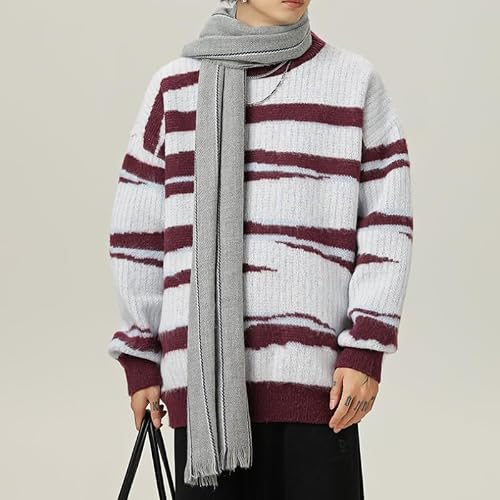 POHADON Mens Vintage Zebra Print Sweater Y2K Color Block Striped Pullover Casual Long Sleeve Crewneck Knitted Tops (2XL,Purple) — view 2