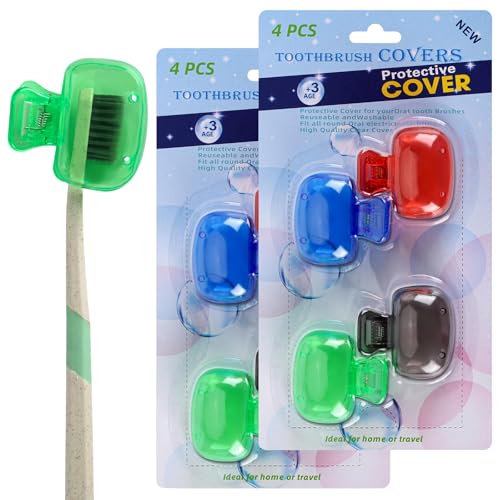 Tecbeauty 8Pcs Toothbrush Head Covers Travel Toothbrush Protector Cap Brush Pod Case Protective Plastic Clip for Household Travel, Camping, Bathroom, Multiple Color
