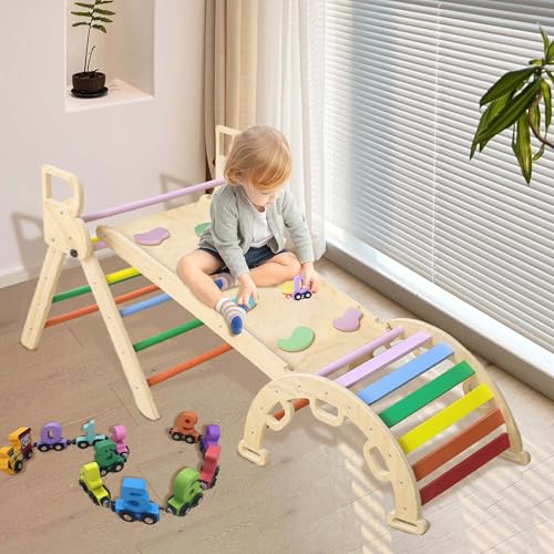 Climbing Frame Toddlers Triangle Set 7 in1 Baby Climbing Frame Wooden Play Gym Toys, Kids Play Equipment for Outdoor Indoor Foldable - Image 2