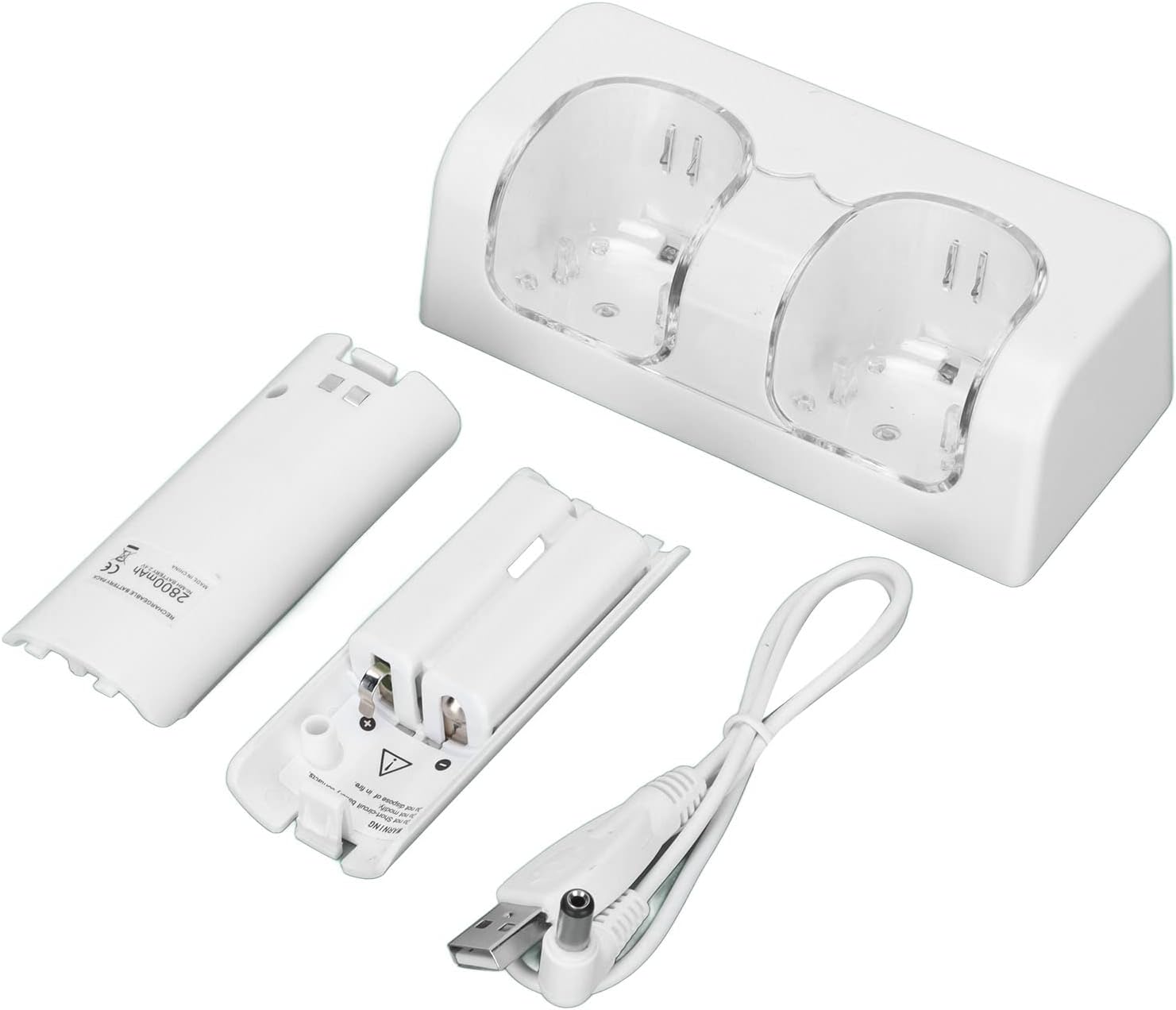 Wii Remote Battery Charger Stable Dual Charging Dock Noiseless Portable for Wii Game Remote Control Battery (White)