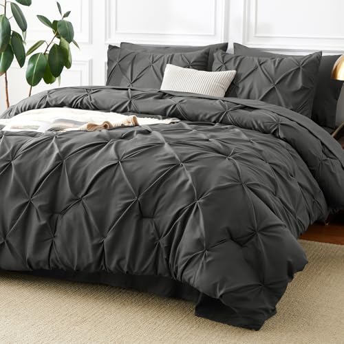 CozyLux Queen Comforter Set Dark Grey, 7 Pieces Pintuck Bed in A Bag, All Season Comforter Queen Size, Bed Set Gift for Family, Pinch Pleat Bedding Sets with Comforter, Sheets, Pillowcases & Shams by CozyLux - Used condition - US$39.65