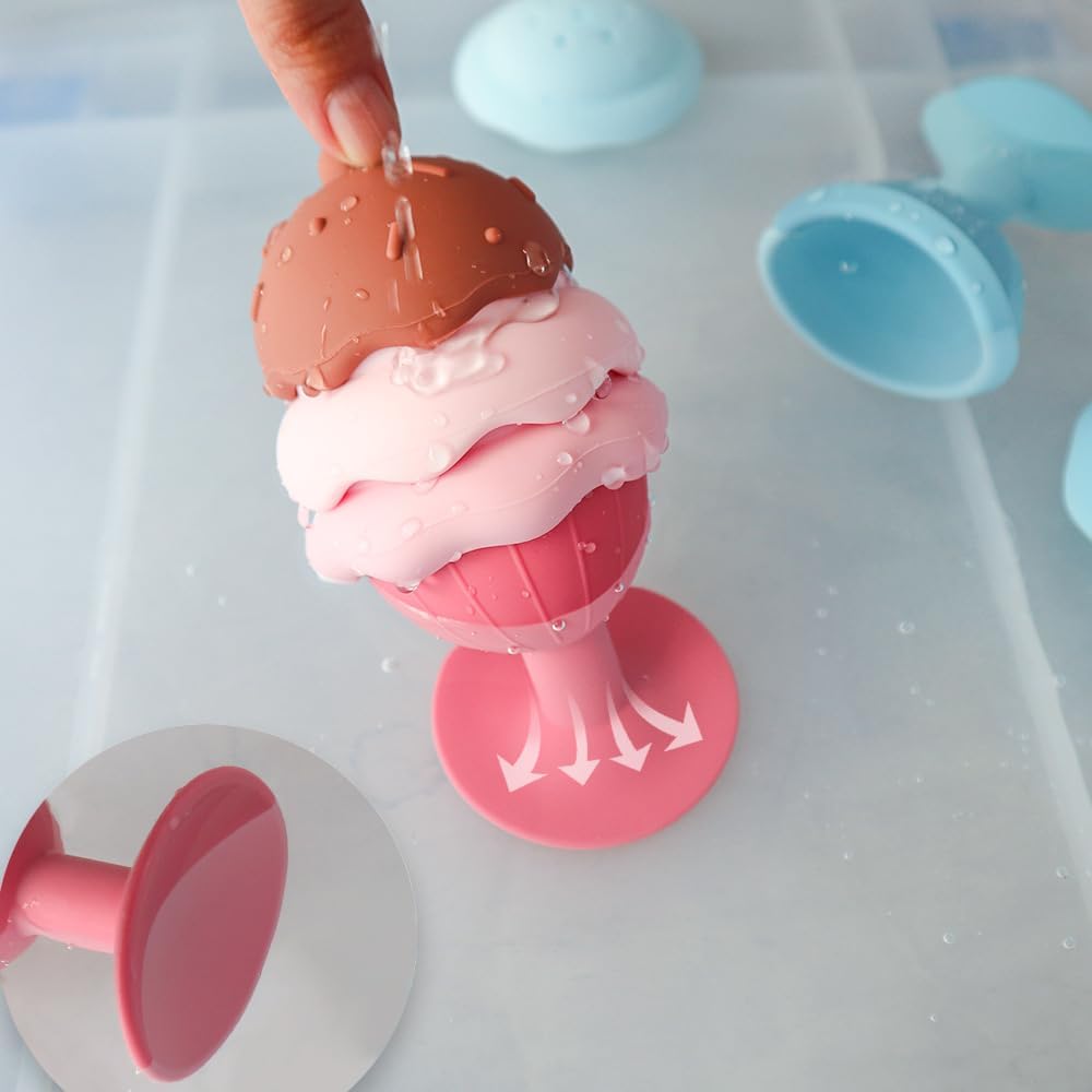 Bath Toys, Silicone Ice Cream Stacking Toy for Toddlers | BPA-Free, Mold-Free, Stack & Pretend Play, Soft Silicone