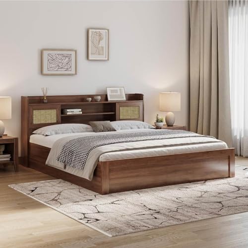 Image of Wakefit Bed | 3 Yr Warranty | King Size Bed, Comes with Storage Box, Noise-Free, Density: 680-750 kg /m, Termite & Borer Resistant, Fits Mattresses Up to 8 inches (Tesser 78 x 72 - Columbian Walnut)