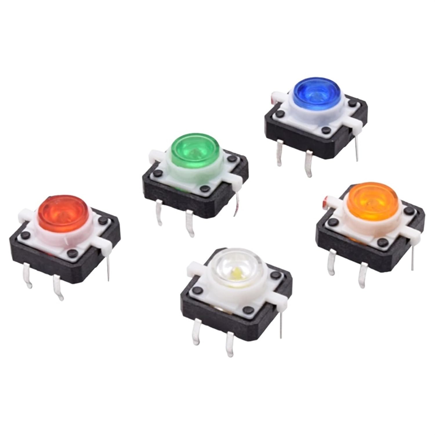 5Pcs 12x12mm LED Light Micro DIP Tact Tactile Illuminated Push Button Switch Plastic Reset Momentary Red Yellow Green Blue White(5pcs Blue)