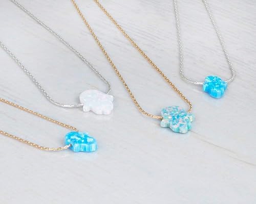 Miniatura 8 de Blue Opal Hamsa on a Sterling Silver Choker Necklace- Handmade Protection Hand Charm Collar - 13.5 + 3 inch extending (royal blue, sterling-silver)