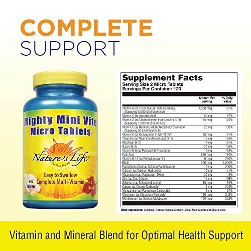Nature's Life Mighty Mini Vite | Complete Daily Multivitamin | No Iodine Or Iron | Easy To Swallow | 240 Micro Tablets #TOP1