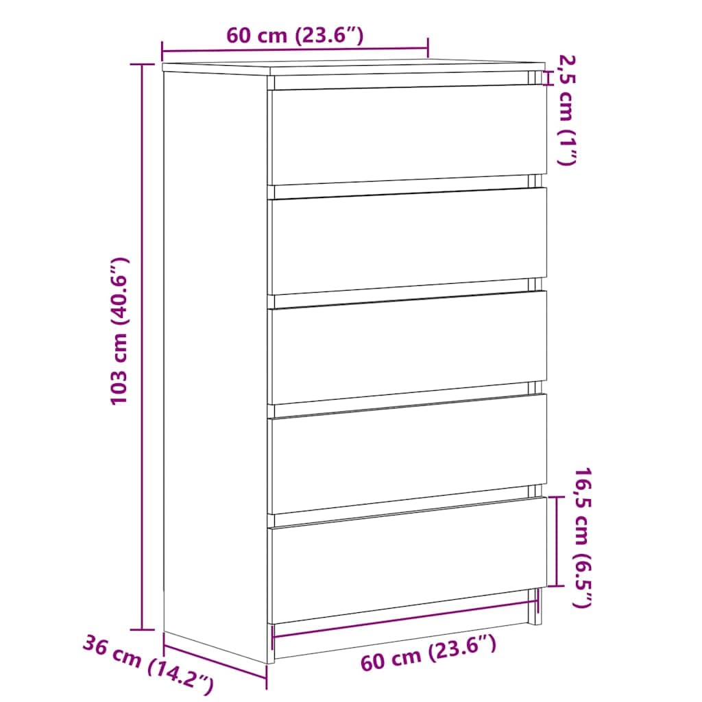 vidaXL Cassettiera Rovere Sonoma 60x36x103 cm in Legno Multistrato
